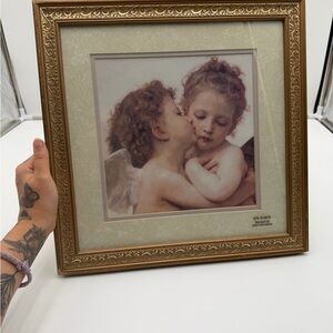 First Kiss by William Bouguereau Cherub/Butterfly Matted Art Print In Gold Frame
